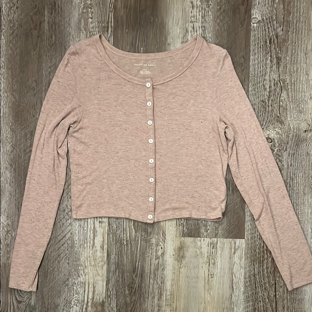Women's Pink Long Sleeve Button-Up Top